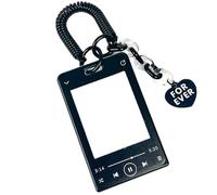 JINZHOUFZ Music Player Theme Card Holder, Acrylic Transparent Kpop Idol Photocard Holder Cute Love Heart ID Credit Card Sleeve Cover Protector with Pendant Keychain (Black)