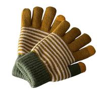 JINZIJINYU Winter Touch Screen Gloves Winter Double Layer Plus Velvet Thickened Gloves For Women Touch Screen Knitted Wool Warm And Cold Cycling Five Finger Student Striped Yellow