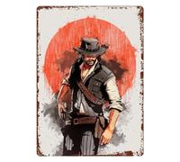 JIOBEATS John Marston Red Game Dead Redemption 2 Red Redemption Dead Metal Tin Sign 8"" X 12"" Vintage Retro Man Cave Wall Decor Art