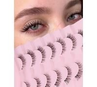 Jiocolor Cat Eye Lashes Wispy Fake Lashes C Curl Strip Lashes Natural Look Short Eyelashes Clear Band False Eyelashes 7 Pairs Pack ZT20