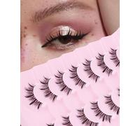 Jiocolor Manga Lashes Wispy Lashes Natural Look Asian Spiky False Eyelashes Anime Fake Eye Lashes Korean Manhua Strip Lashes 7 Pairs Pack JM13