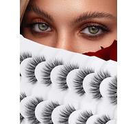 Jiocolor Natural Looking Short False Eyelashes Wispy Lashes Natural Look 14mm 3D Faux Mink Lashes 7 Pairs Fluffy Fake Eyelashes Pack 14MM