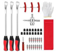 JIODEKEYI 39Pcs Tyre Lever Tool Kit: 30.5CM Heavy Duty Tyre Spoons with Rim Protectors Valve Caps & Cores Tyre Repair Tools for Bike Motorcycle Car Wheel Removal Garage Workshop Emergency Repair