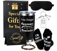 JIODEKEYI Funny Birthday Gifts for Men: 7Pcs Gift Set with 20oz Tumbler Bottle, Bracelets, Socks, Opener Keychain, Eye Mask&Card Presents for Boyfriends Dad Husband Christmas Valentine Fathers Day