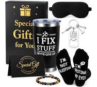 JIODEKEYI Thoughtful Birthday Gifts for Men: 7Pcs Funny Brother Gift Set with 20oz Tumbler Bottle Bracelets Opener Keychain Socks Eye Mask Card Presents for Boyfriends Dad Husband Son Fathers Day