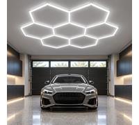 jiokfdn 7-Hex LED Hexagon Lighting 240W 6500K Daylight CRI>90, 120 lm/W，Hexagon Led Lights for Garage, Gym Light, Led Garage Lighting for Barbershop & Garage