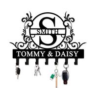 Jiolelores Personalized Metal Key Holder Wall Mount with Family Name Custom Key Hooks Wall Mounted Key Hooks Monogram Name Decor for Kitchen Entryway Hallway Office Doorway (Style 1)