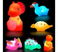 Jiosdo Baby Bath Toys, 6 PCS LED Kids Sensory Toys, Liquid Sensor Light Up Dinosaur for Autism