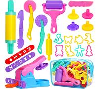 Jiosdo Dough Tools and Cutters, 22 Pcs Dough Tools Sets for Kids Toddlers, Plastic Accessories Clay Extruders Rollers Molds with Storage Bag, Creation Educational Toy Gift Set