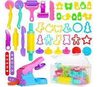 Jiosdo Dough Tools and Cutters, 40 Pcs Kids Toddlers Modeling Clay Tools Set, Plastic Accessories Extruders Rollers Molds with Storage Box, Creation Educational Toy Gift Set