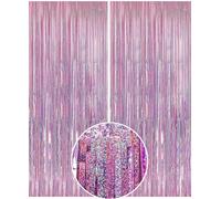 Jiosdo Laser Foil Curtains, 2 Pcs Metallic Tinsel Curtains Party Streamers Decorations Christmas Foil Decorations Wedding Baby Shower Birthday Background Curtains, 210 X 100 cm (Pink)