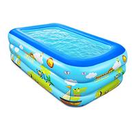 Jiosdo Paddling Pool for Kids, 150cm Rectangle Inflatable Baby Pool 3-Ring with Soft Floor for Garden Backyard Outdoor Children