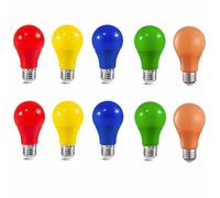 Jiotouhu 10 Pack E27 Coloured LED Bulbs, 3W A60 Colours Bulbs, E27 Screw Golf Ball, Mixed Colours Red Blue Green Yellow Orange, Atmosphere Decoration for Outdoor Indoor String Wedding, Party