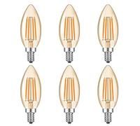 Jiotouhu E14 Candle led Light Bulb, Amber Glow 3000K, 4W Equivalent 40W Halogen lamp, Vintage Small Edison Screw Filament Bulbs, Suitable for Chandeliers and Crystal Lights, 6 Pack