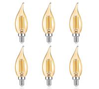 Jiotouhu E14 Flame Tip led Light Bulb, Amber Shell 3000K, 4W Equivalent 40W Halogen lamp, Vintage Small Edison Screw Filament Bulbs, Suitable for Chandeliers and Crystal Lights, 6 Pack