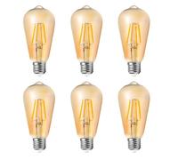 Jiotouhu E27 Edison Screw-Base LED Vintage Bulb, Amber 2700K, 4W Equivalent to 40W Halogen, ST64 Filament Bulb, 400lm, Amber Shell, Non-Dimmable, Pack of 6