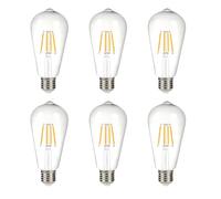 Jiotouhu E27 Edison Screw-Base LED Vintage Bulb, Warm White 2700K, 4W Equivalent to 40W Halogen, ST64 Filament Bulb, 400lm, Transparent Shell, Non-Dimmable, Pack of 6