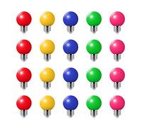 Jiotouhu E27 LED Coloured Light Bulb, 180-degree Illumination, 2W Equivalent to 20W, AC220-240V, Non-dimmable, Red, Yellow, Blue, Green, Pink, Multiple Colours, 20-Pack