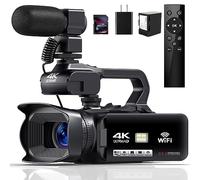 JIOWEATHER 4K Video Camera Camcorder HD 64MP 18X Digital Zoom Vlogging Camera for YouTube Video Camera with WiFi, 4500mAh Battery, 64GB SD Card, Stabilizer, Mic, Remote Control