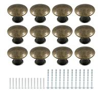 Jiozermi 12 Packs Solid Round Kitchen Cabinet Knobs, 1.18 Inch Diameter Zinc Alloy Pulls, Bronze Drawer Pulls, Dresser Drawer Handles Knobs