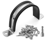 Jiozermi 12 Pcs 2 Inch Pipe Clamp, Stainless Steel Reinforced Rigid Pipe Strap Clamp Two Hole Strap U Bracket Tube Clip， Rubber Cushioned Insulated Clamp for Pipe Hose Tube Fixing