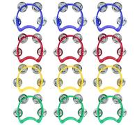 Jiozermi 12 Pcs Plastic Percussion Tambourines, Handheld Tambourines with 4 Jingle Bells Kids Musical Instruments Mini Hand Bell Percussion for Kids, Adults, School and Party (3 Set of 4 Colors)