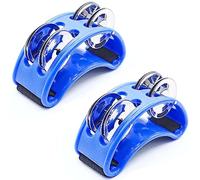 Jiozermi 2 Pack Foot Tambourine Percussion, Blue Foot Shaker Instrument with Metal Jingle Bell, Rhythm Instrument for Adults