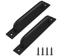Jiozermi 2 Pack Sliding Barn Door Handle with Plate, 7 Inch Gate Door Handle, Aluminium Alloy Door Pull Handle for Sliding Barn Door Gate Doors, Black