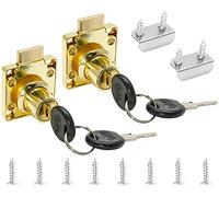 Jiozermi 2 Packs Drawer Lock with Keys, Desktop Lock with 0.86"/22mm Length Cylinder Cam for Drawer Cabinet Wardrobe Office Desk Letter Box, Gold