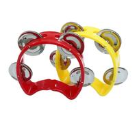 Jiozermi 2 Pcs Plastic Percussion Tambourines, Handheld Tambourines with 4 Jingle Bells Kids Musical Instruments Mini Hand Bell Percussion for Kids, Adults, School and Party (Red/Yellow)