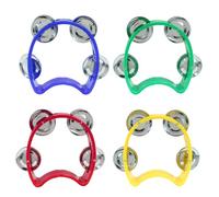 Jiozermi 4 Pcs Plastic Percussion Tambourines, Handheld Tambourines with 4 Jingle Bells Kids Musical Instruments Mini Hand Bell Percussion for Kids, Adults, School and Party (4 Colors)
