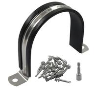 Jiozermi 8 Pcs 2-1/2 Inch Pipe Clamp, Stainless Steel Reinforced Rigid Pipe Strap Clamp Two Hole Strap U Bracket Tube Clip， Rubber Cushioned Insulated Clamp for Pipe Hose Tube Fixing