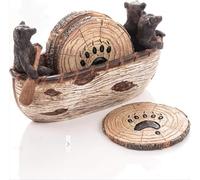 Jipersuo Bear Set Of 6 Full Size In Handmade Canoe With Adorable Black Bear Figurines | Black Bear Log Cabin Decorations For The Home Mini Ornaments (Brown, 20X3X9CM)