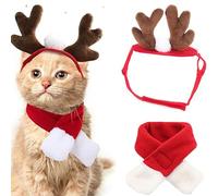 Jipersuo Enjoying Costumes for Cats Small Cat Reindeer Headband With Xmas Scarf Adjustable Doggie Reindeer Hat Santa Scarf Outfit Cosplay 28