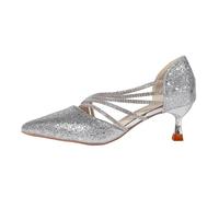 Jipersuo Heels Women's Glitter Rhinestone Slingback Heels Closed Pointed Toe Adjustable Ankle Buckle Slip On Sparkly Comfortable for Wedding Party Prom Dressy Silver