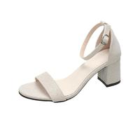 Jipersuo Ladies Sandals foreign Trade Open Toed European and America Style Oversized Square Toe Hollow Solid Color Straight Buckle High Heeled Sandals