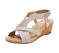 Jipersuo Ladies Sandals Women's sandals Bohemian National Style Open Toe Summer Comfortable Holiday Sandals Travel Slope Heel Roman