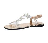 Jipersuo Ladies Walking Sandals Ladies Summer Rhinestone Pearls Flat Bottom Transparent One Strap Large Size Sandals Slippers