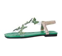 Jipersuo Ladies Walking Sandals Ladies Summer Rhinestone Pearls Flat Bottom Transparent One Strap Large Size Sandals Slippers