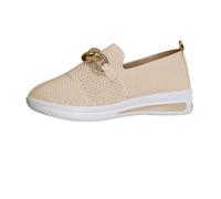 Jipersuo Ladies Walking Shoes Round Toe Hiking Shoes Women Comfortable Flat Women's Walking Orthopaedic Casual Breathable for Work Shopping Gardening Beige
