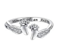 Jipersuo Mommy Angel Baby Footprints Ring Mommy Of An Angel Accessories For Daily For Present Vintage Rings Women (A, 9号)