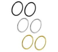 Jipersuo Nose Hoop 6 PCS Non Pierced Stainless Steel Clip On Closure Round Ring 8mm Lips Ear Ring Non Piercing Swirl Septum Nose 8