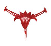 Jipersuo Pearl Massage Flower Embroidery Low Waisted Thong Elastic and Seductive Revealing T Shirt for Women Sexy Outfits for The Bedroom (Red, One Size)