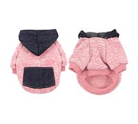 Jipersuo Pet Autumn and Winter Top Color Matching Denim Pocket Sweatshirt Stitching Hooded Two-Legged Fleece Warm Clothing 24
