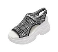 Jipersuo Sandals for Women Sandals With Knit Mesh Toe Opening Design Slip On Elastic Band Platform for All Day Comfort and Sporty Style