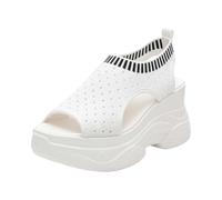 Jipersuo Sandals for Women Sandals With Knit Mesh Toe Opening Design Slip On Elastic Band Platform for All Day Comfort and Sporty Style