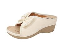Jipersuo Sandals Summer Sandals Slip On Hollow Out Platform Heel Beach Slide Shoes With Bow