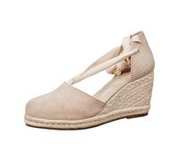 Jipersuo Sexy High Heels Summer Casual Slip On Sandals with Ankle Tie and Round Toe Design for Resort Wear Beige