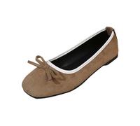 Jipersuo Slip On Shoes Casual Ballet Bow Knot Slip On Loafers Comfortable Daily Walking Shoes Soft Khaki