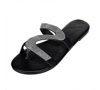 Jipersuo Slippers Women Women's Casual Solid Crystal Roman Plus-size Flat Slippers Sandals Shoes